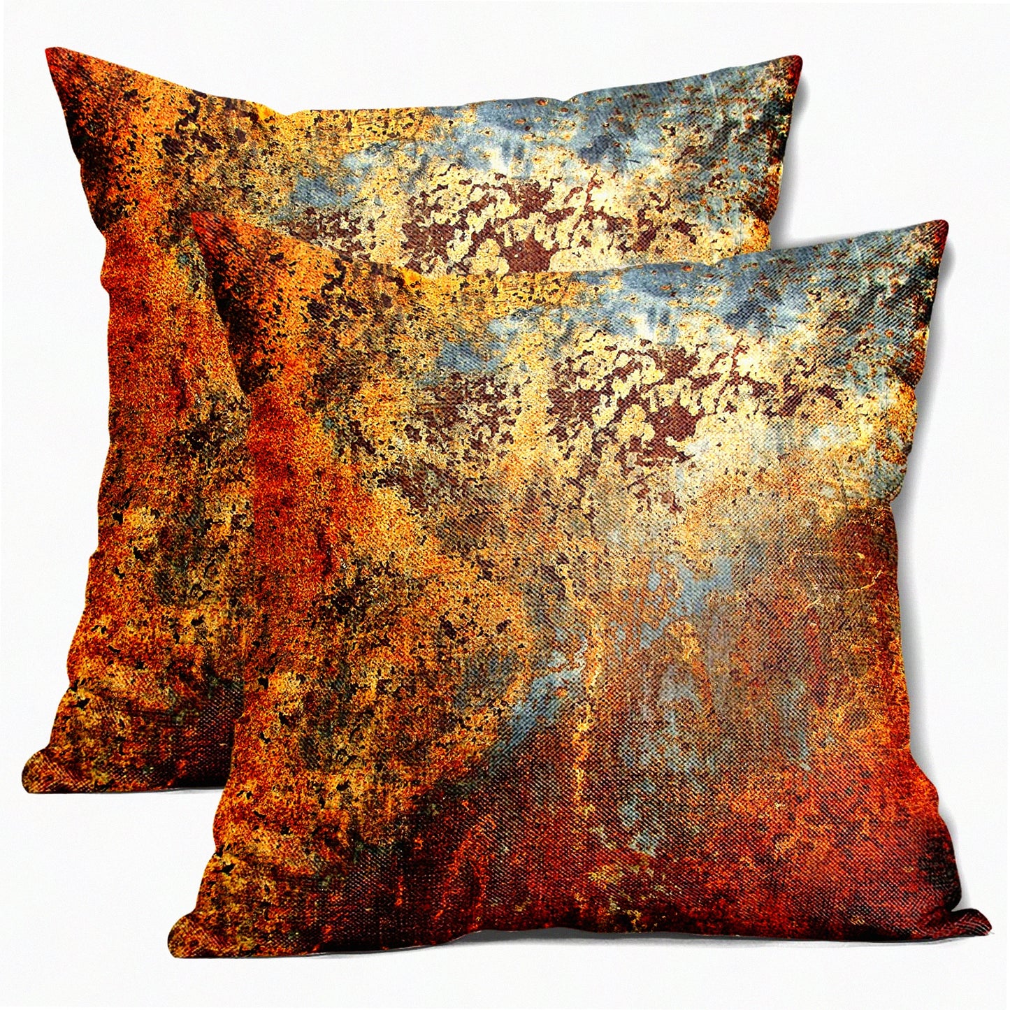 Rustic Autumn Metallic Pillow Covers Set - 18X18 Throw Pillows in Gold, Copper, Bronze - Rusty Cinnamon Orange Teal Decor for Living Room, Bedroom, Couch, Sofa - Outdoor Home Accent