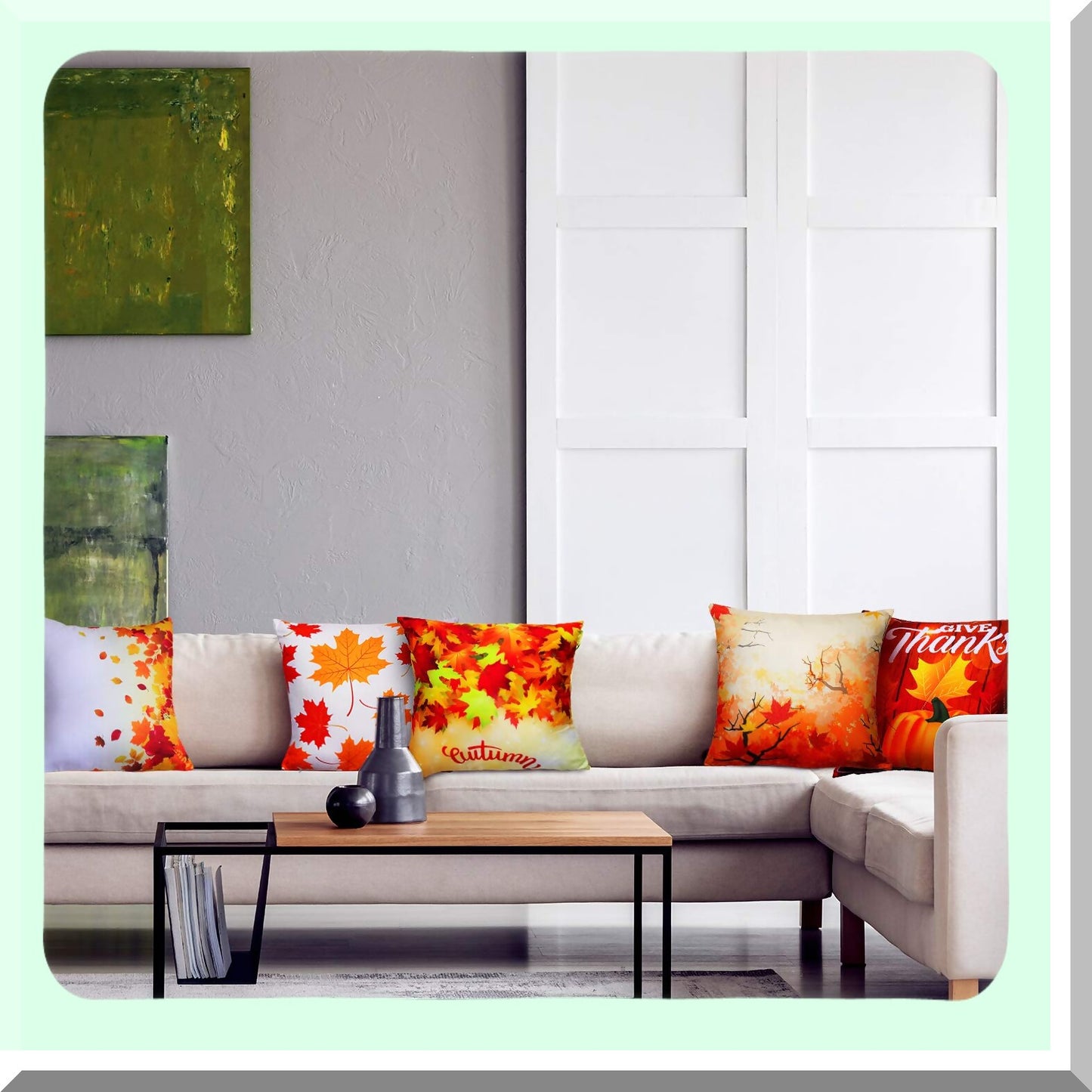 Autumn Maple Leaves Decorative Pillow Covers - Set of 6 | Fall Theme Throw Cushion Cases for Sofa Bed | Thanksgiving Linen 18x18 Inch