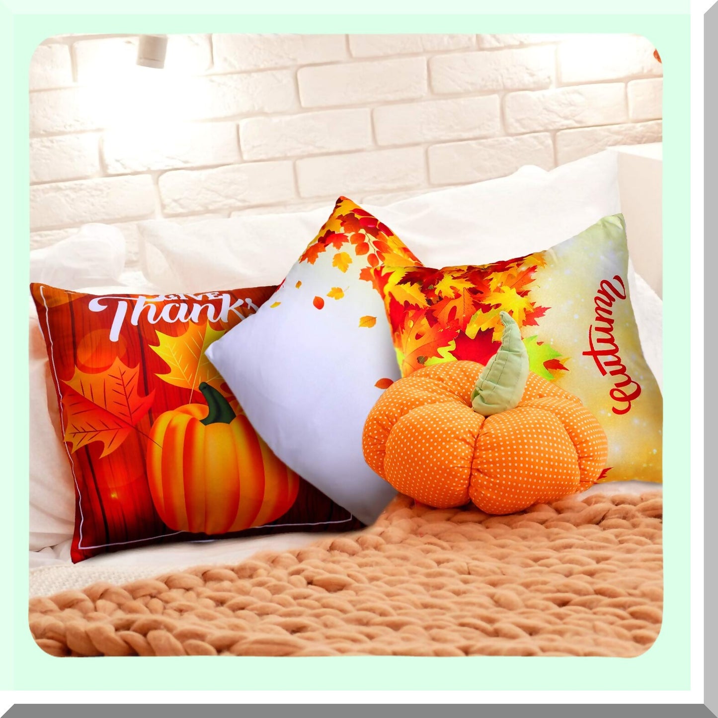 Autumn Maple Leaves Decorative Pillow Covers - Set of 6 | Fall Theme Throw Cushion Cases for Sofa Bed | Thanksgiving Linen 18x18 Inch