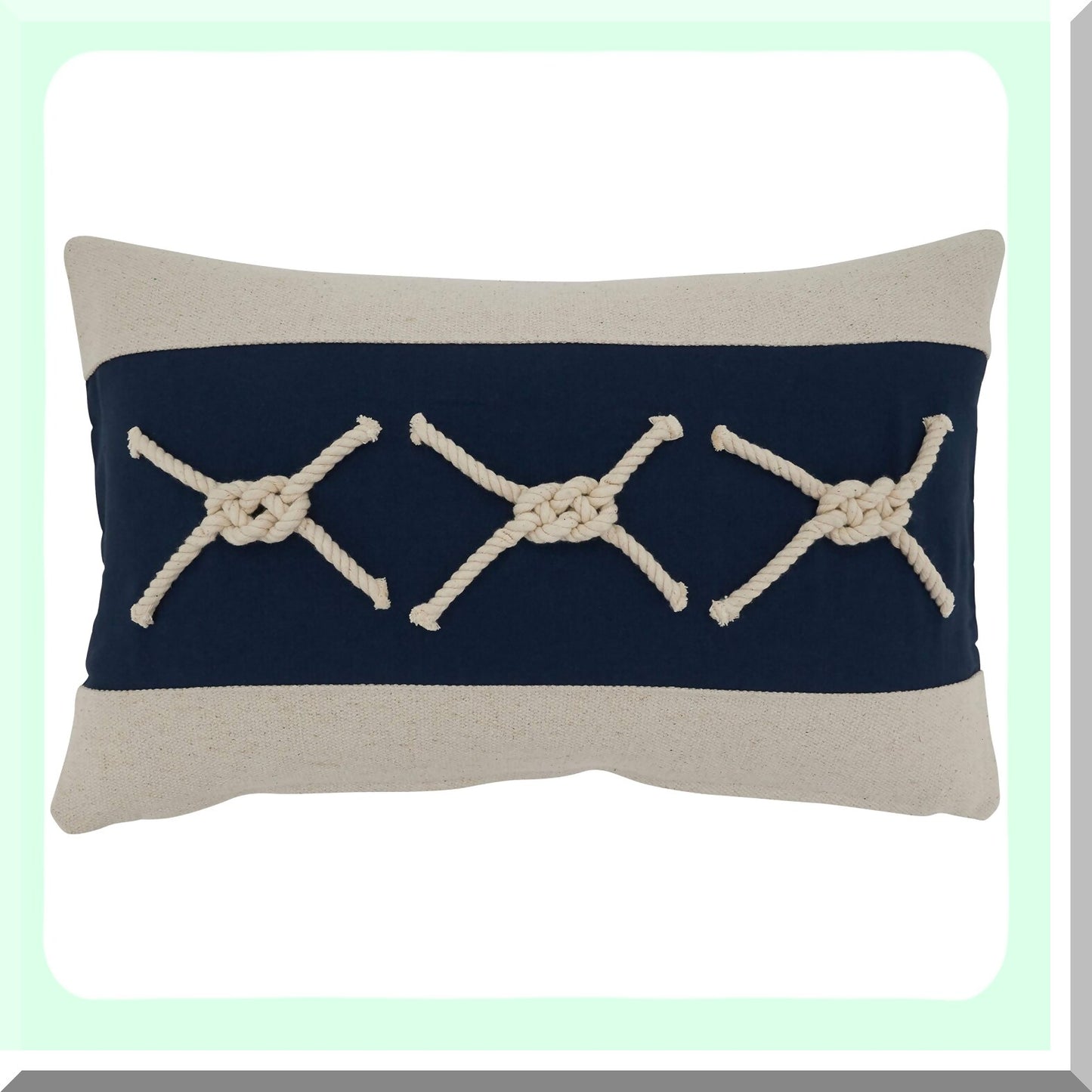 Nautical Knots Decorative Pillow Cover - Navy Blue - 12x20 - Coastal Home Decor - Rope Applique Cushion Case - Beach House Throw Pillow