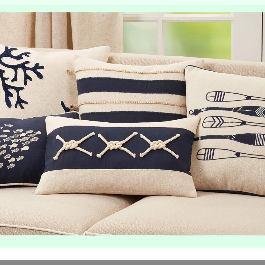 Nautical Knots Decorative Pillow Cover - Navy Blue - 12x20 - Coastal Home Decor - Rope Applique Cushion Case - Beach House Throw Pillow