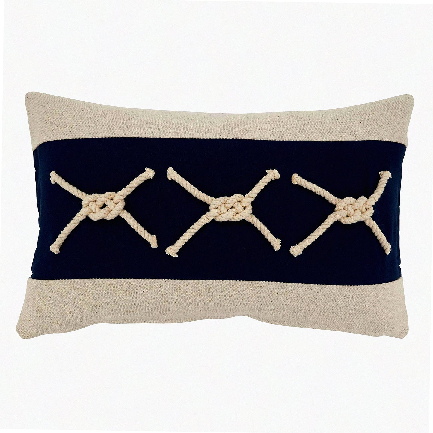 Nautical Knots Decorative Pillow Cover - Navy Blue - 12x20 - Coastal Home Decor - Rope Applique Cushion Case - Beach House Throw Pillow