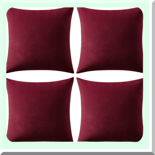 Luxury Velvet Wine Red Pillow Covers - Set of 4 | Soft Cozy Decorative Cushion Cases for Couch, Sofa, Bedroom & Living Room | 18x18 Inch Solid Color