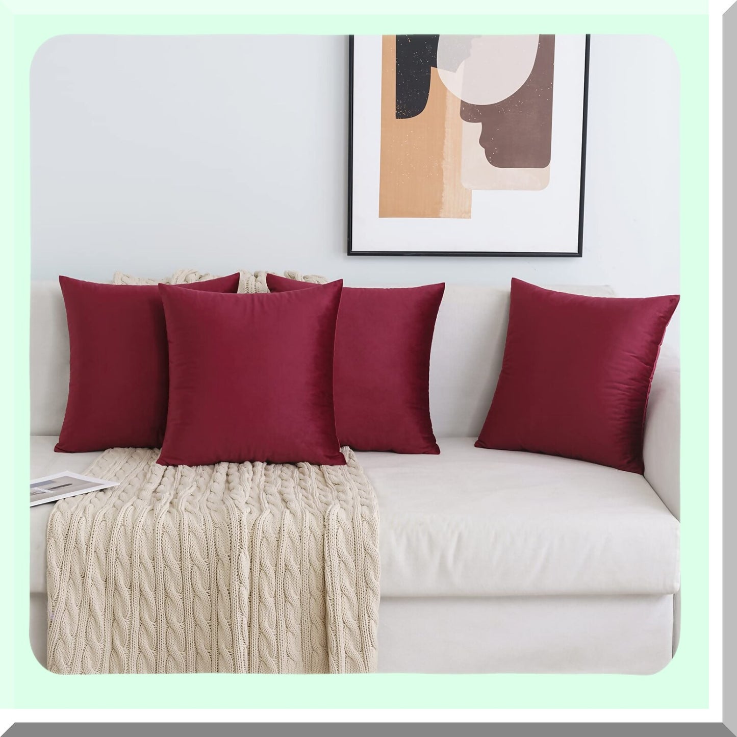 Luxury Velvet Wine Red Pillow Covers - Set of 4 | Soft Cozy Decorative Cushion Cases for Couch, Sofa, Bedroom & Living Room | 18x18 Inch Solid Color