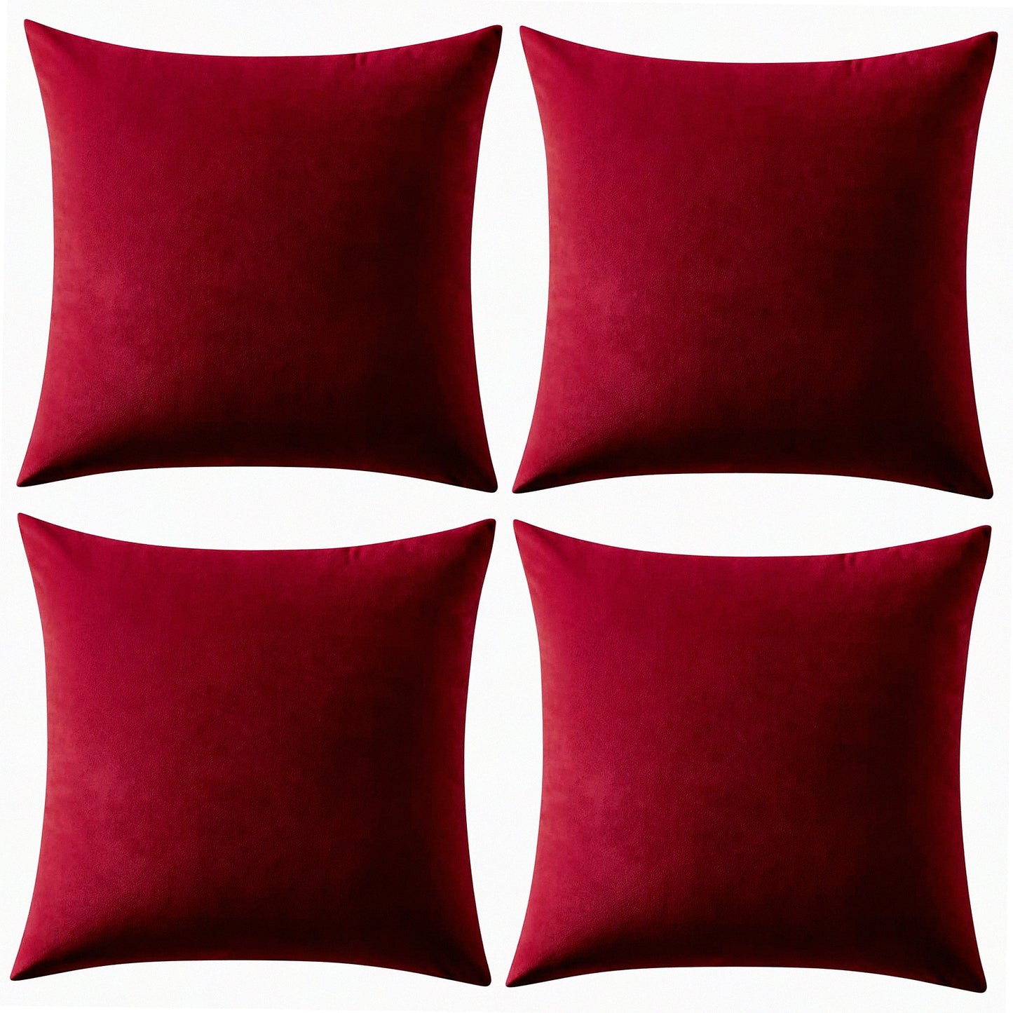 Luxury Velvet Wine Red Pillow Covers - Set of 4 | Soft Cozy Decorative Cushion Cases for Couch, Sofa, Bedroom & Living Room | 18x18 Inch Solid Color