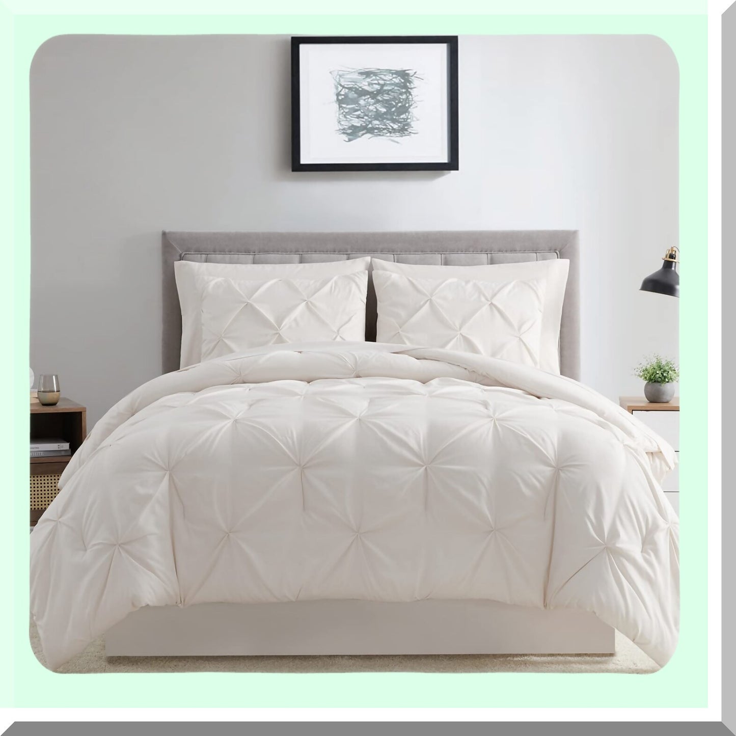Luxury Pleat Quilted Ivory Comforter Set - 8 Piece Oversized Microfiber Bedding Bundle for Full Size Beds. Soft, Warm, and Cozy!