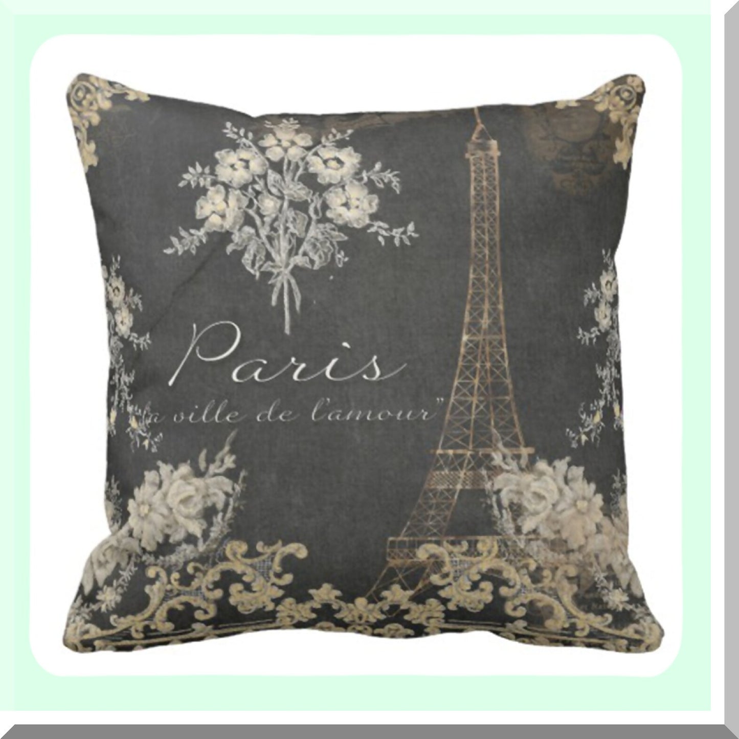 Vintage Paris Love Eiffel Tower Chalkboard Pillowcase - Black Tan Antique Decor Square 16x16 Inch Home Decor Cover