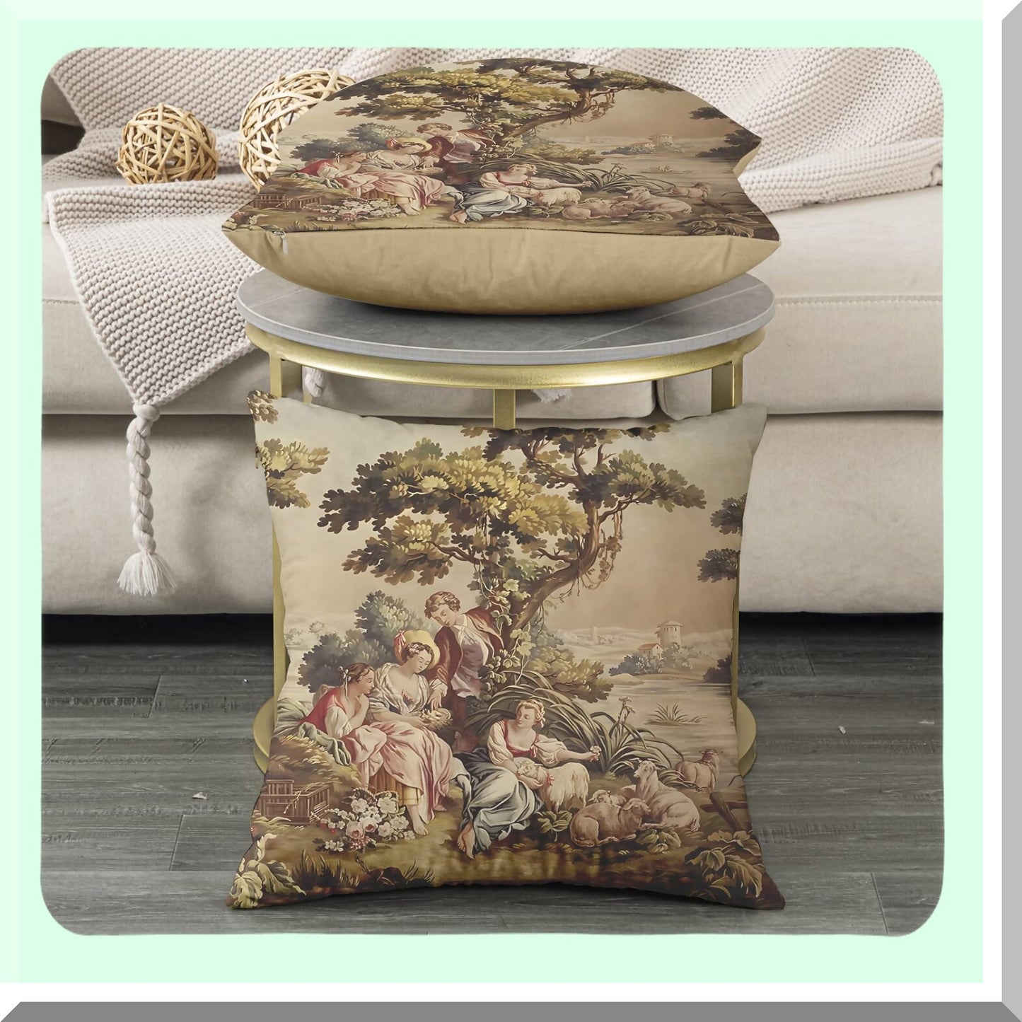 Vintage Aubusson Decorative Pillow Covers - Set of 2 Antique Brown Euro Shabby Chic Couch Cushion Cases for Sofa & Bedroom - 20x20 Inches - Victorian Home Decor