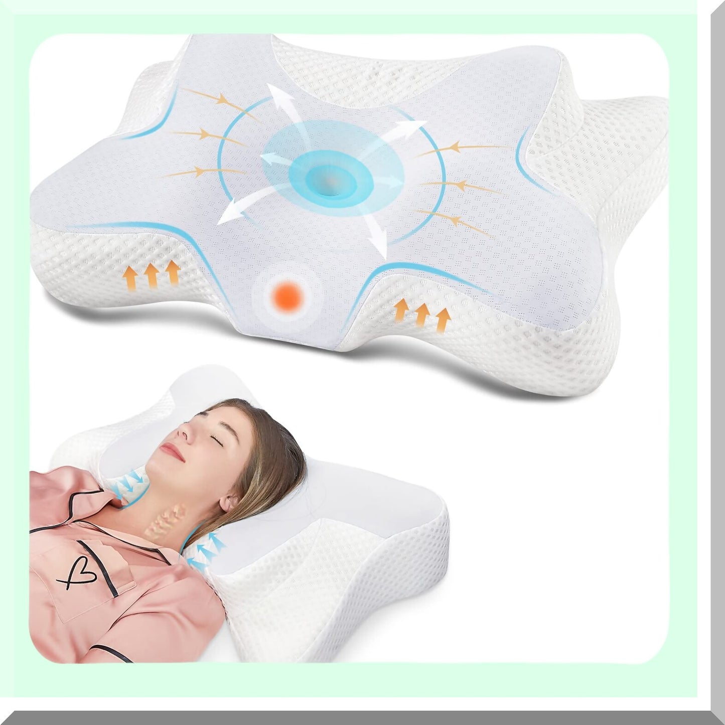 OrthoRelax Memory Foam Cervical Pillow - Pain Relief Sleeping Support for Side, Back, Stomach Sleepers - Contour Neck Pillow with Breathable Pillowcase