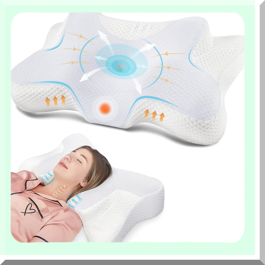 OrthoRelax Memory Foam Cervical Pillow - Pain Relief Sleeping Support for Side, Back, Stomach Sleepers - Contour Neck Pillow with Breathable Pillowcase