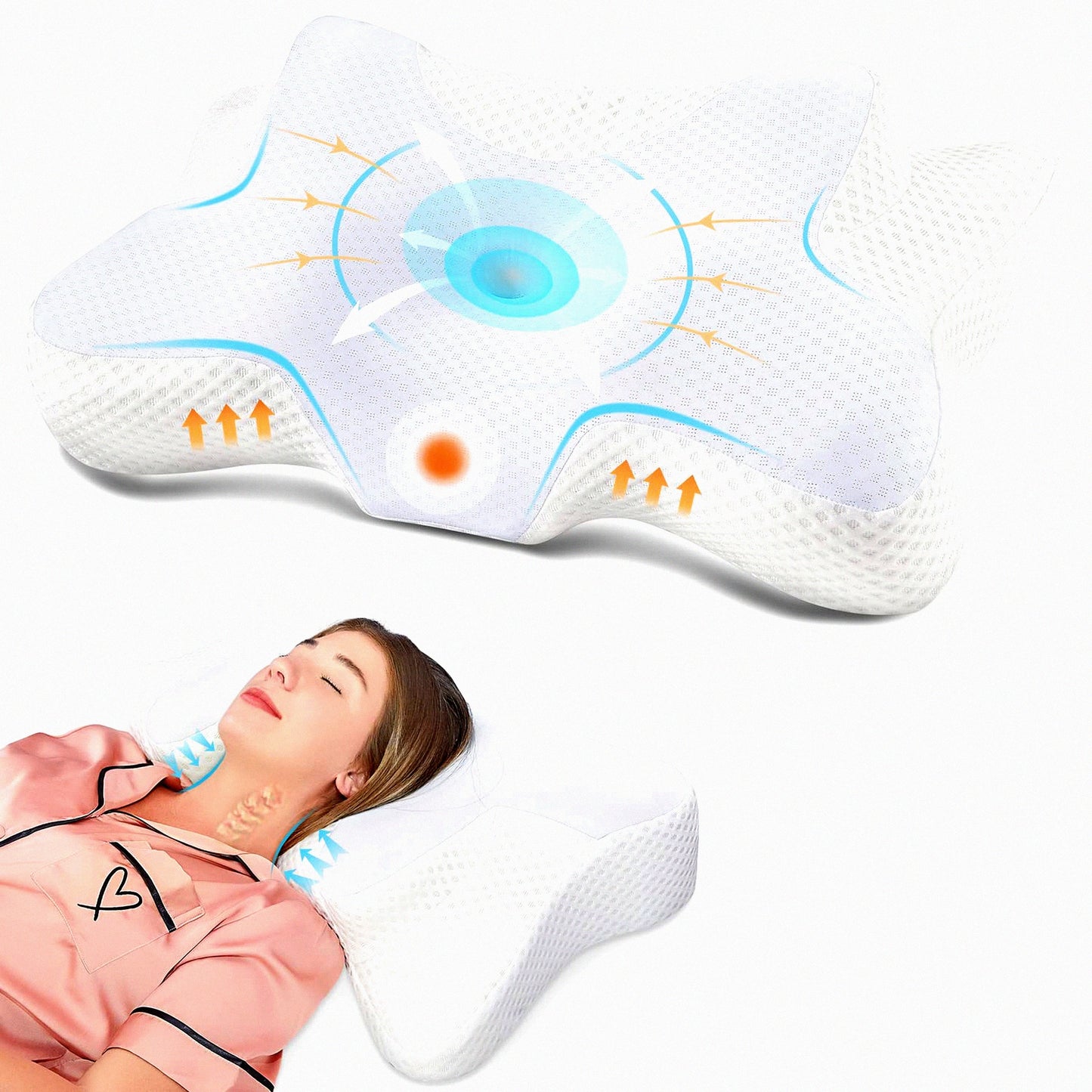 OrthoRelax Memory Foam Cervical Pillow - Pain Relief Sleeping Support for Side, Back, Stomach Sleepers - Contour Neck Pillow with Breathable Pillowcase