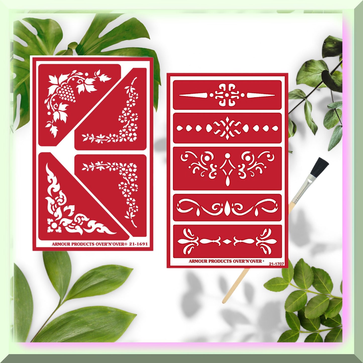 Victorian Elegance Brush Set with Ornate Border Stencils
