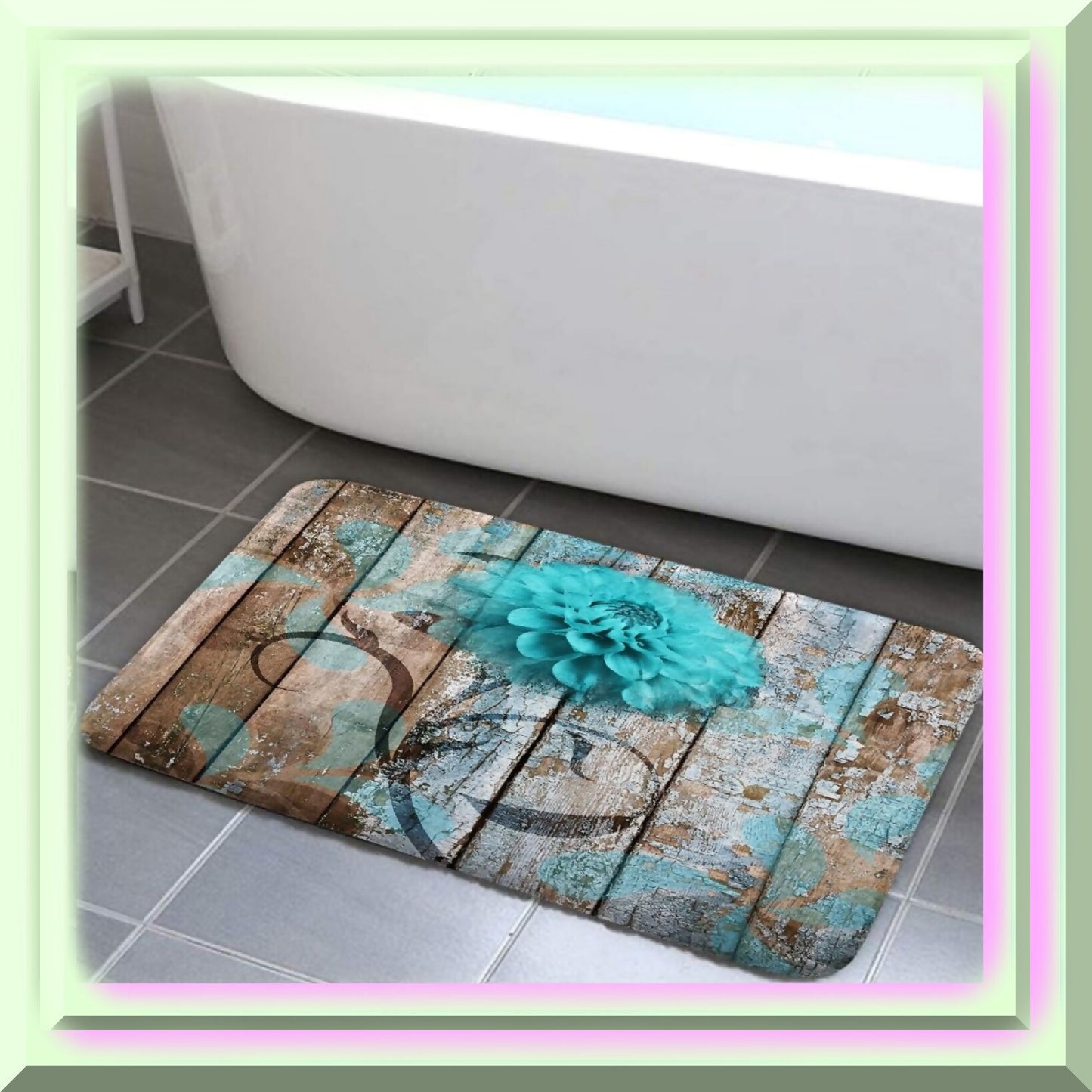 Farmhouse Floral Teal Bath Mat 17x29