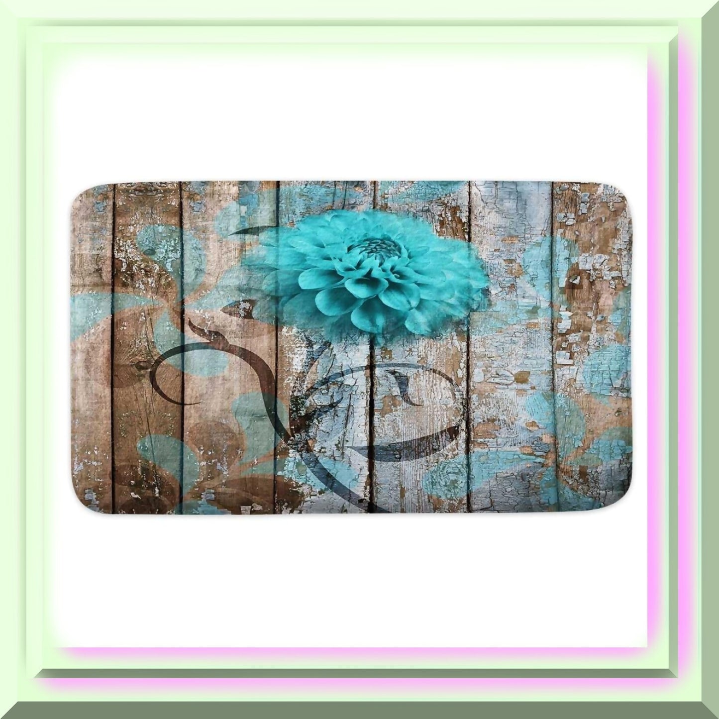 Farmhouse Floral Teal Bath Mat 17x29