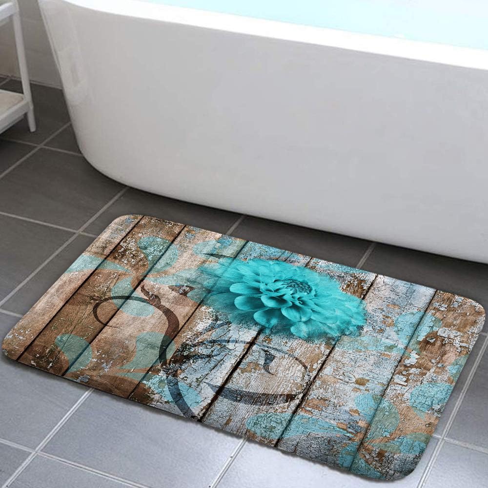 Farmhouse Floral Teal Bath Mat 17x29