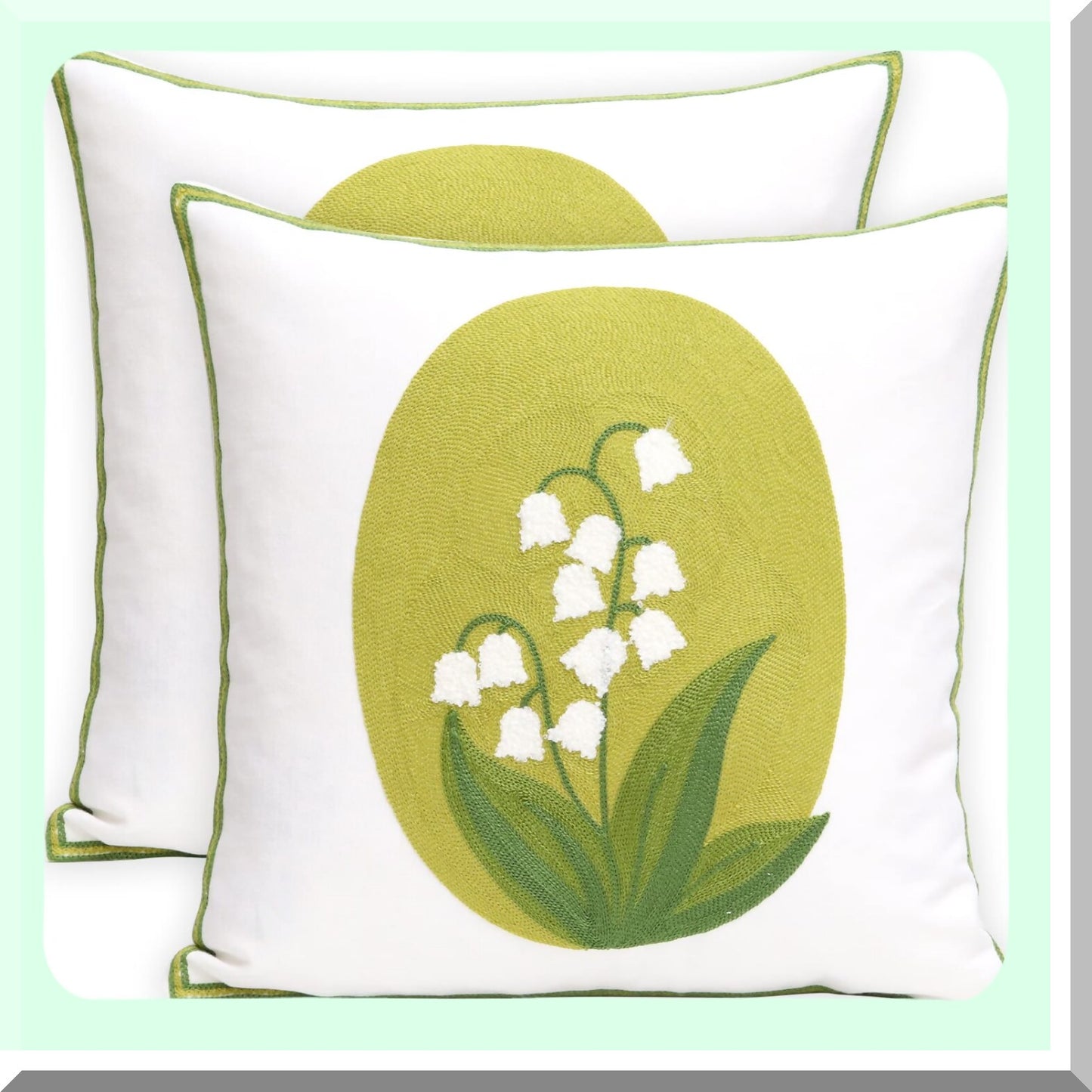 Floral Farmhouse Embroidered Pillowcase Set - Lily of The Valley Decorative Throw Pillow Cover 18x18 Inch for Living Room Sofa Bed - Pack of 2