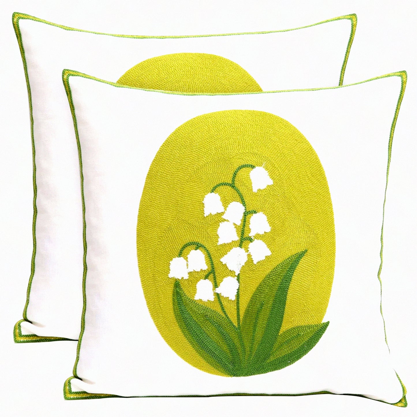Floral Farmhouse Embroidered Pillowcase Set - Lily of The Valley Decorative Throw Pillow Cover 18x18 Inch for Living Room Sofa Bed - Pack of 2