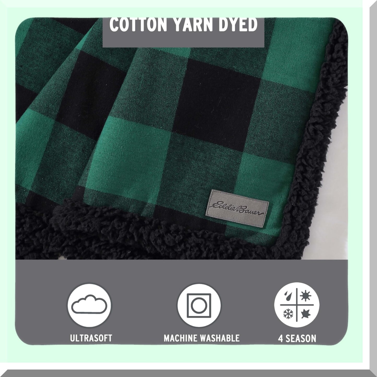 CozyPlaid Reversible Sherpa Flannel Throw Blanket - All-Season Green/Black Buffalo Plaid Home Decor