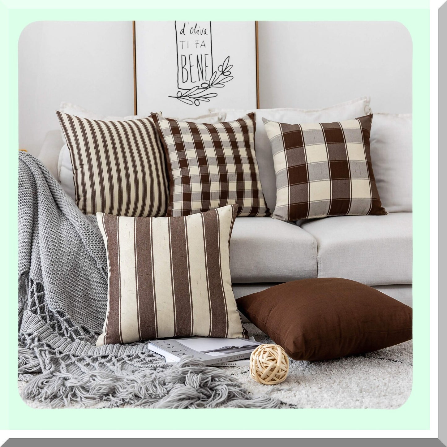 Farmhouse Boho Cocoa Brown Cream Pillow Cover Set - 18x18 inches (Set of 5)
