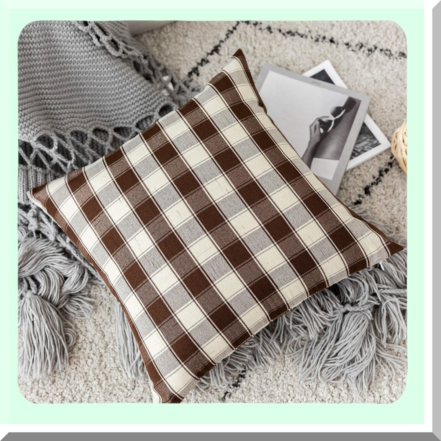 Farmhouse Boho Cocoa Brown Cream Pillow Cover Set - 18x18 inches (Set of 5)
