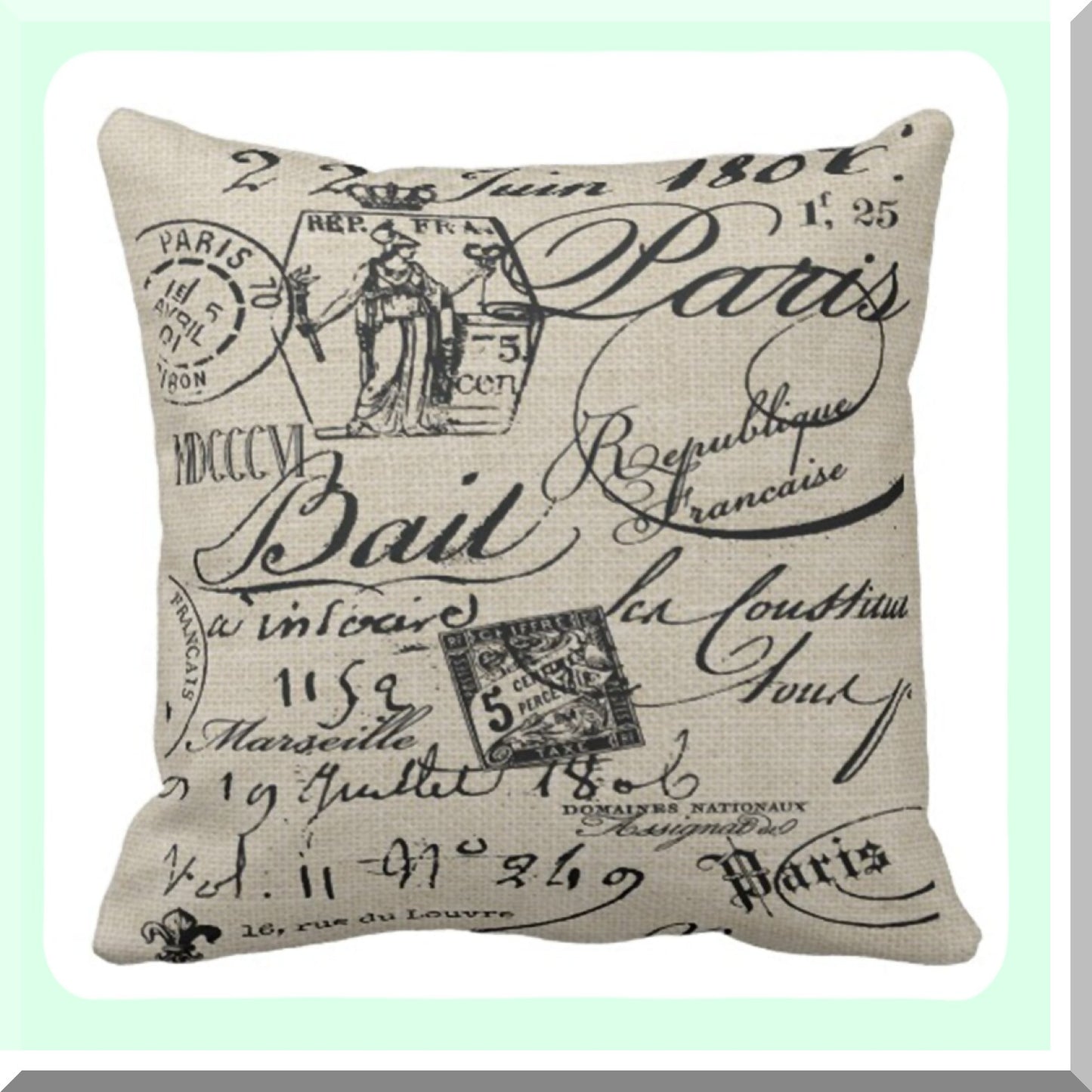 Parisian Script Square Pillowcase - French Decorative Cushion Cover for Home Decor, 18x18 Inch Throw Pillow Case