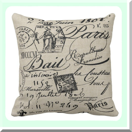 Parisian Script Square Pillowcase - French Decorative Cushion Cover for Home Decor, 18x18 Inch Throw Pillow Case