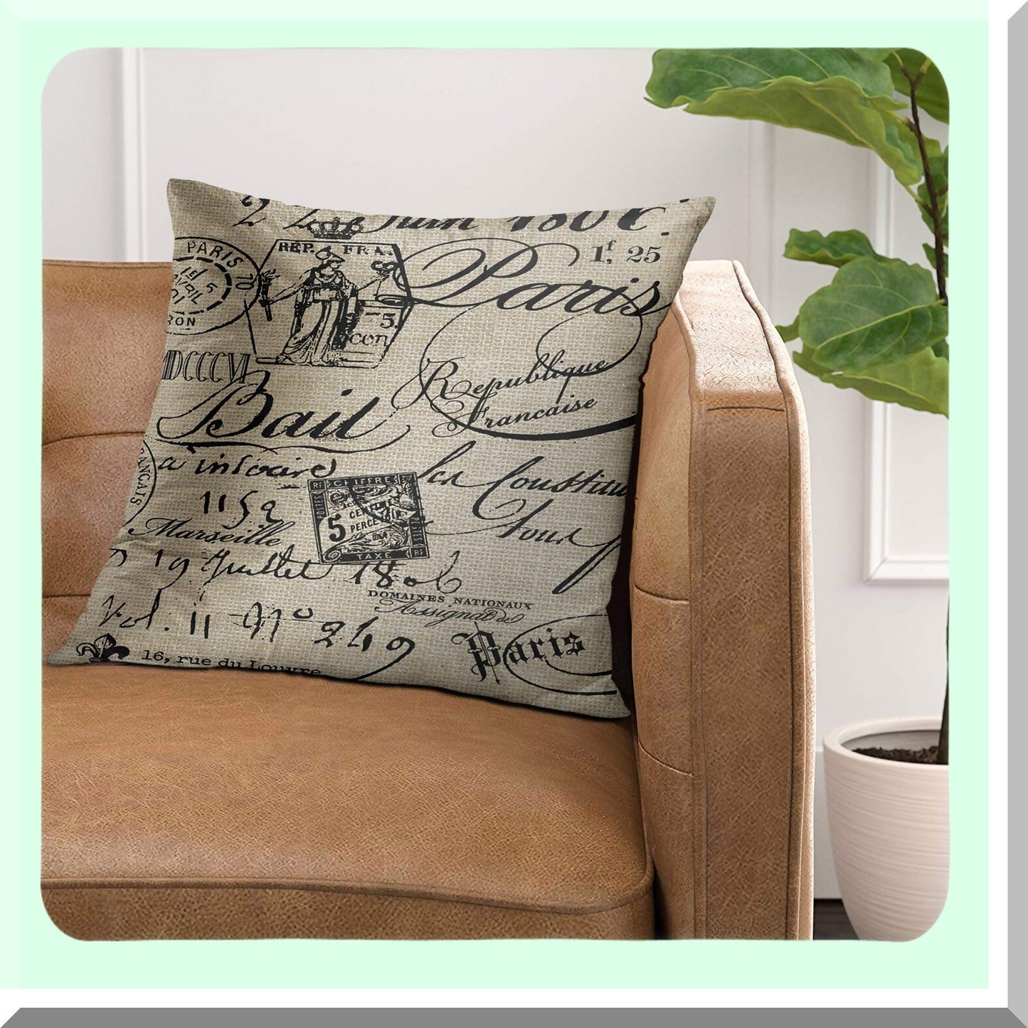 Parisian Script Square Pillowcase - French Decorative Cushion Cover for Home Decor, 18x18 Inch Throw Pillow Case