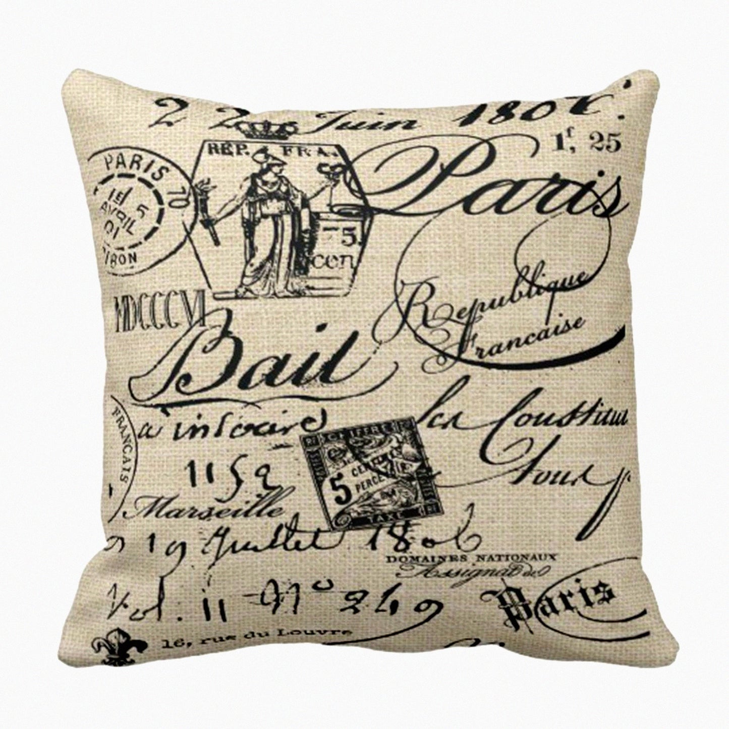 Parisian Script Square Pillowcase - French Decorative Cushion Cover for Home Decor, 18x18 Inch Throw Pillow Case