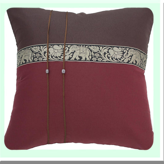Elephant Decorative Throw Pillow Cover - Sofa Couch Chair Bed Cushion Case 16x16 Inch (40x40 cm) - Back Zipper - Brown Red Maroon - Insert Not Included