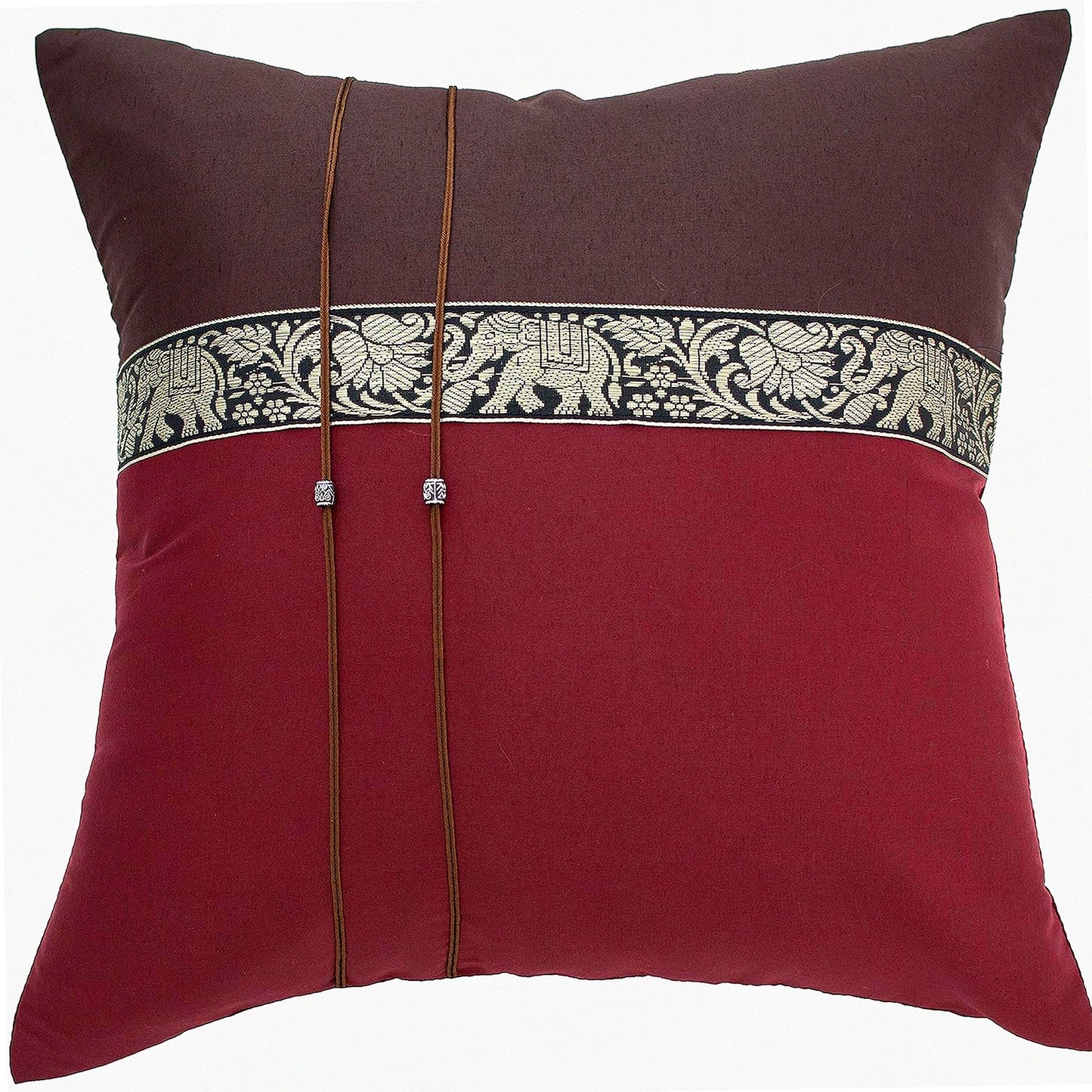 Elephant Decorative Throw Pillow Cover - Sofa Couch Chair Bed Cushion Case 16x16 Inch (40x40 cm) - Back Zipper - Brown Red Maroon - Insert Not Included