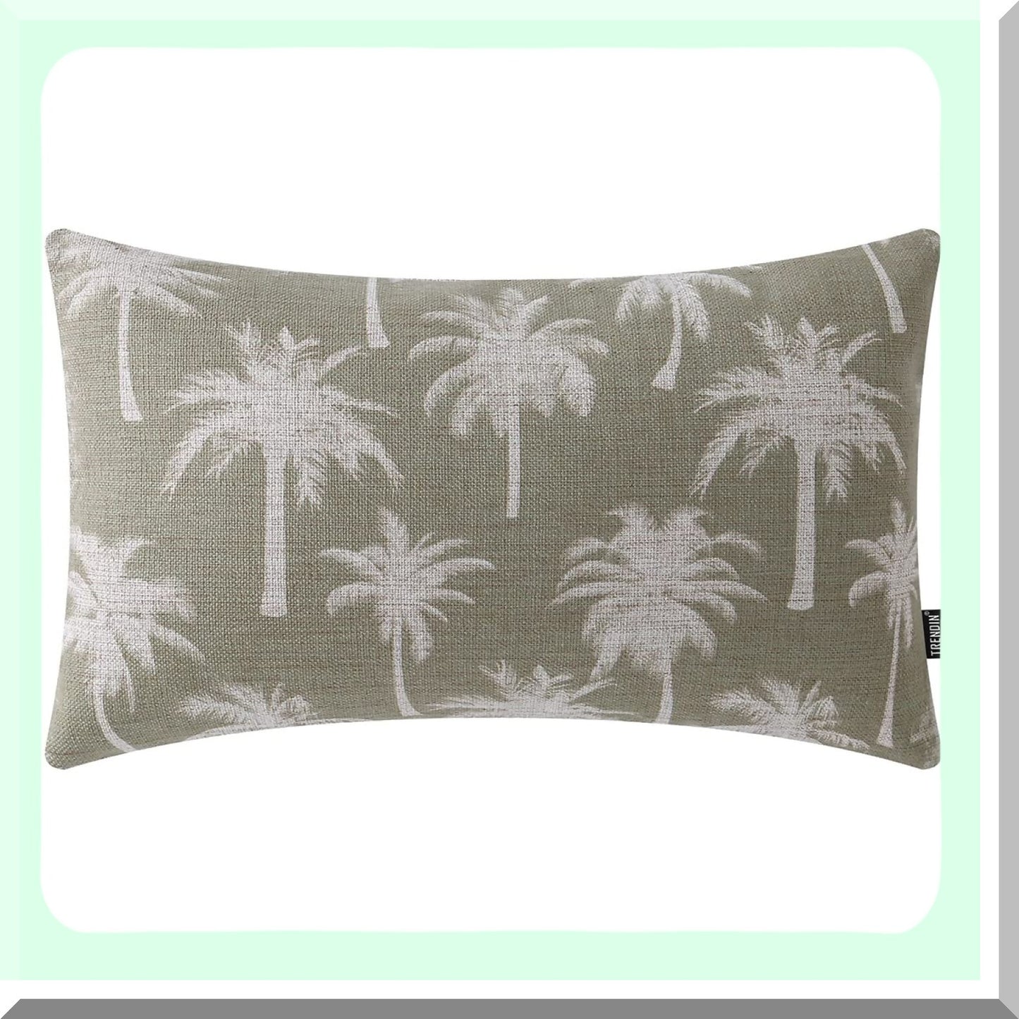 Coastal Palm Tree Lumbar Pillow Cover - Vintage Decorative Cushion for Sofa Couch & Bedroom - Linen Green 20x12 Inch - PL989TR