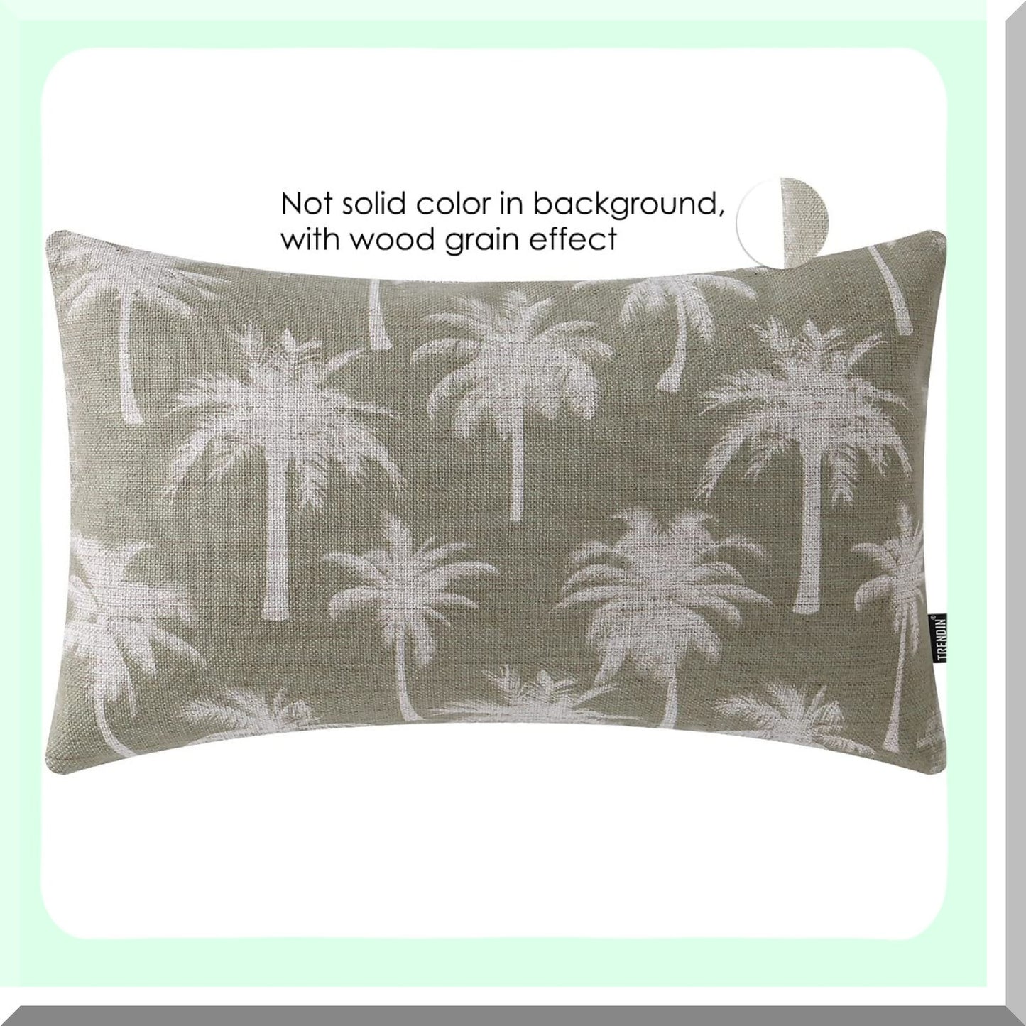 Coastal Palm Tree Lumbar Pillow Cover - Vintage Decorative Cushion for Sofa Couch & Bedroom - Linen Green 20x12 Inch - PL989TR