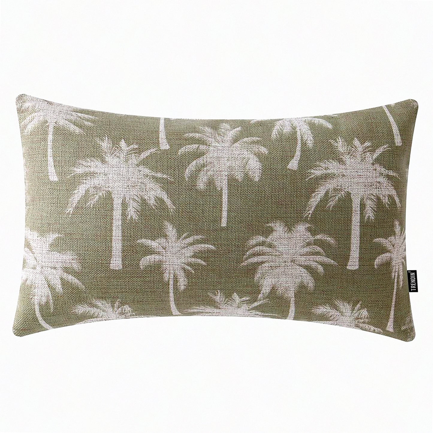 Coastal Palm Tree Lumbar Pillow Cover - Vintage Decorative Cushion for Sofa Couch & Bedroom - Linen Green 20x12 Inch - PL989TR