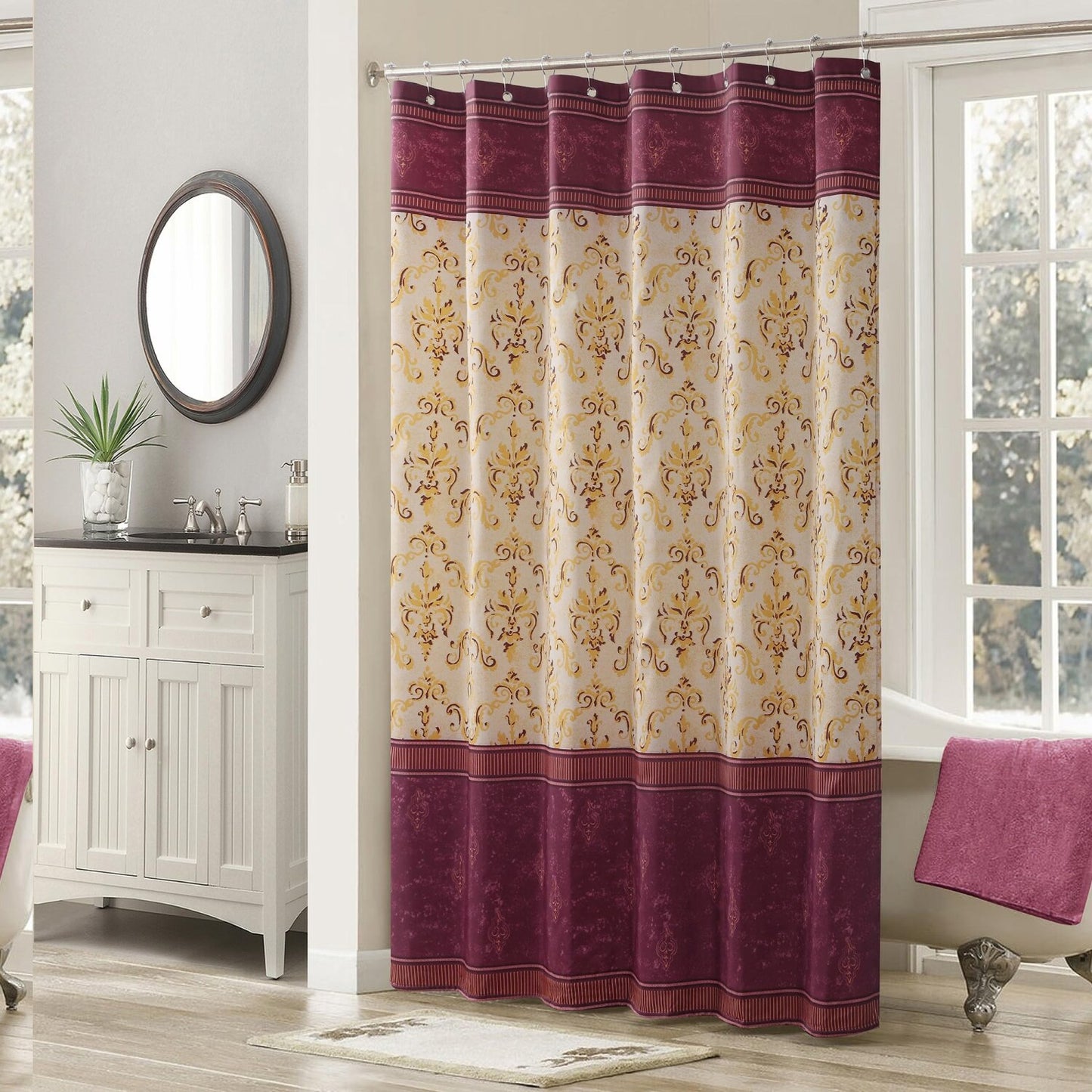 Red Printed Waterproof Polyester Fabric Shower Curtain 72" W x 78" H