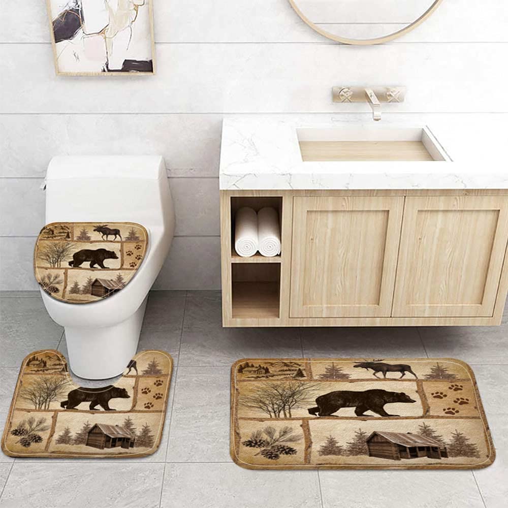 Rustic Cabin Bath Rug Set with Moose and Bear Designs