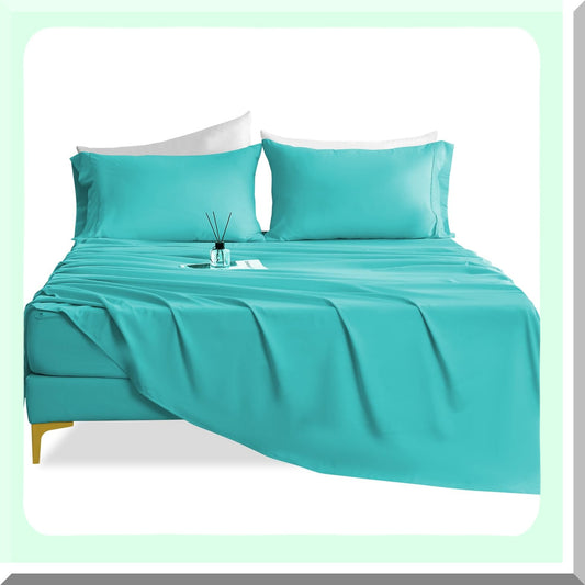 CoolBreeze Full Sheet Set - Hotel Luxury 4 Piece Deep Pocket Sheets for Full Size Bed. Breathable & Cooling Fabric, Fits 16" Mattress. Easy Care Wrinkle Free Bedding Sheet and Pillowcase Set in Turqu