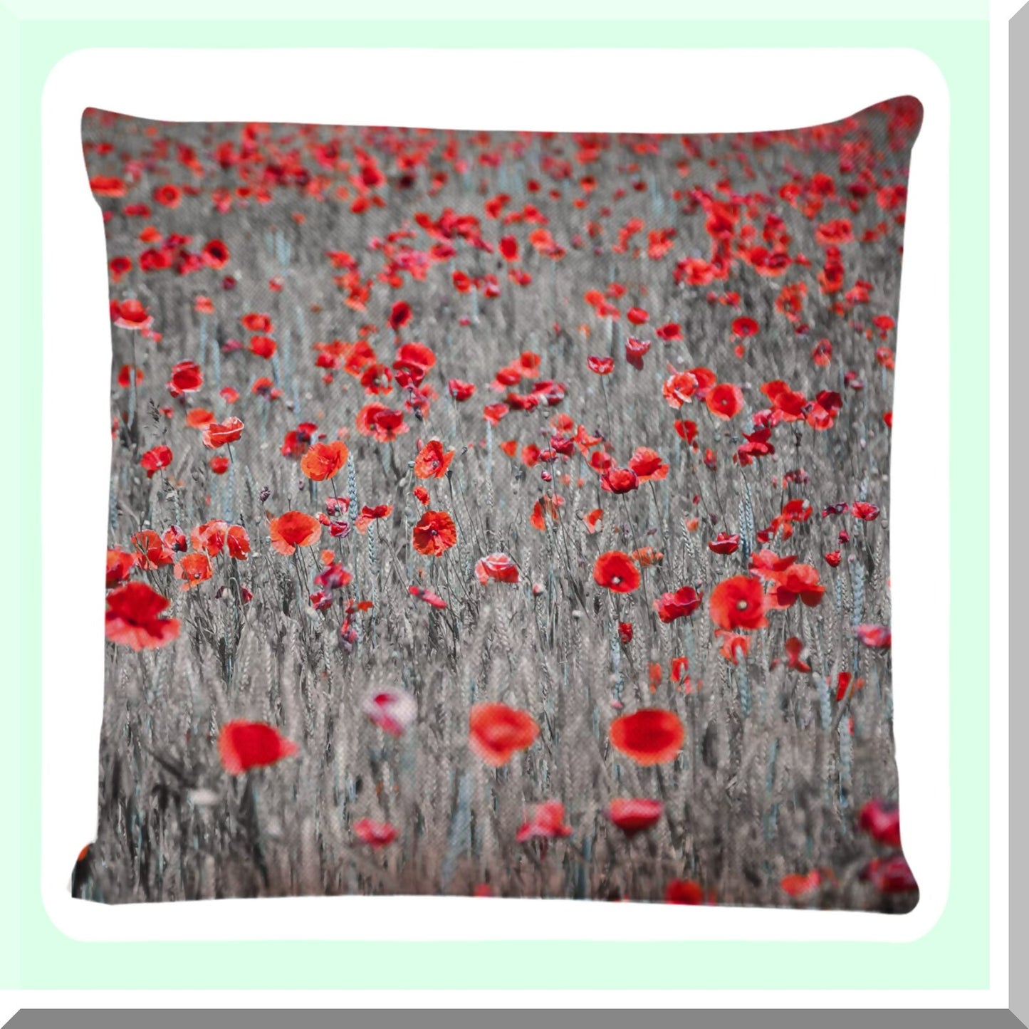 Poppy Bloom Square Pillow Covers - Red Floral Couch Sofa Bed Cushion Cases 18x18 inch - Decorative Flower Throw Pillow Covers