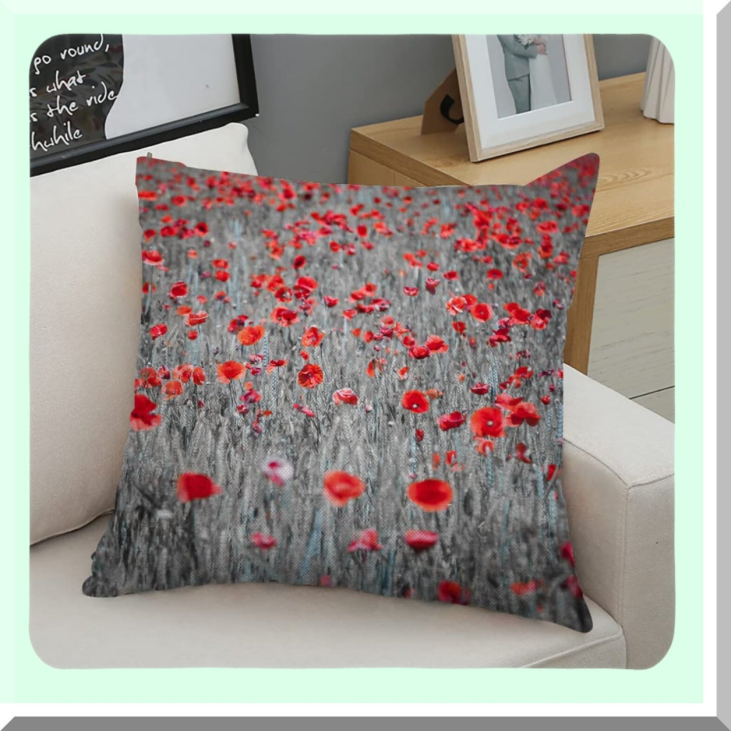 Poppy Bloom Square Pillow Covers - Red Floral Couch Sofa Bed Cushion Cases 18x18 inch - Decorative Flower Throw Pillow Covers