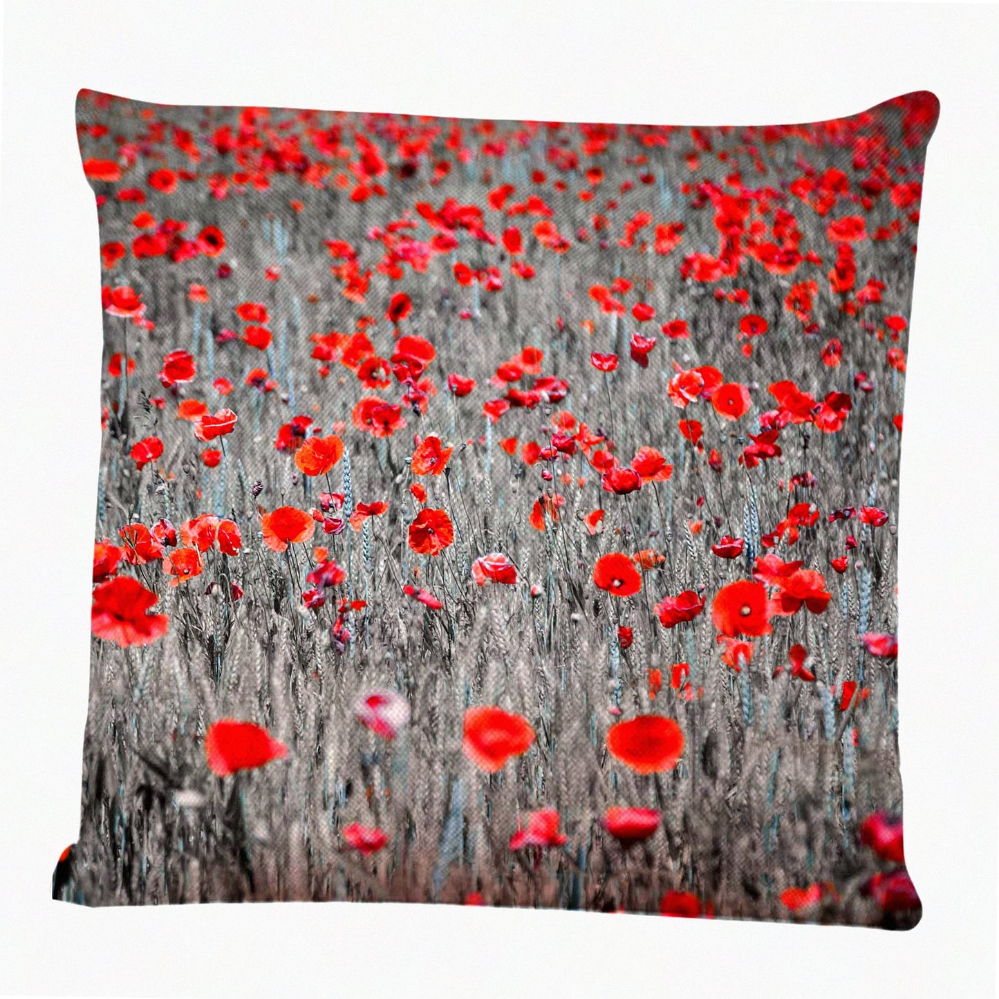 Poppy Bloom Square Pillow Covers - Red Floral Couch Sofa Bed Cushion Cases 18x18 inch - Decorative Flower Throw Pillow Covers