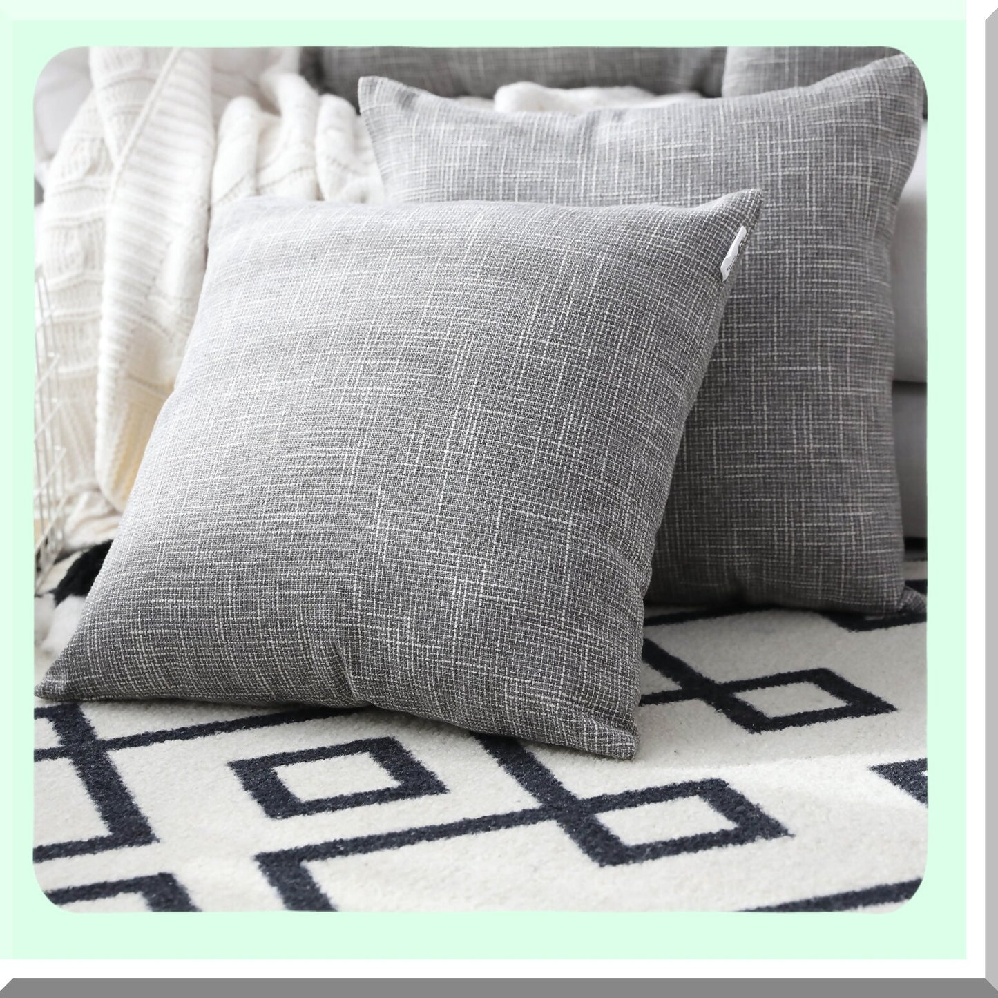 Starlight Linen Cushion Covers - Set of 2 | Decorative Throw Pillow Cases for Couch, Bed, Sofa | 26 x 26 Inch Grey Pillowcase | 2 Tone Design