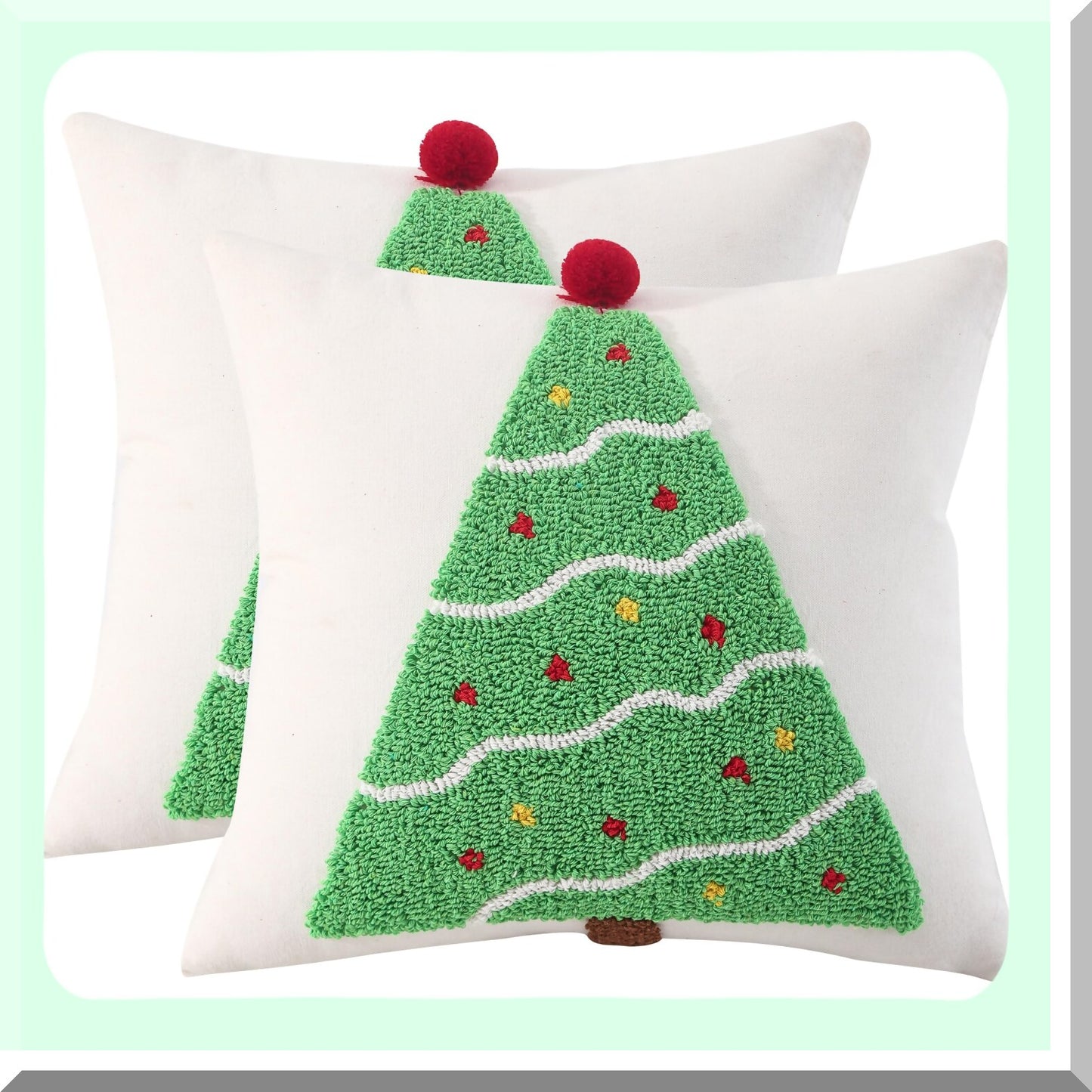 Green Tree Winter Holiday Pillow Covers - Set of 2 18x18 Inch Soft Cushion Cases for Sofa Couch Bed - Party Decorations for Living Room