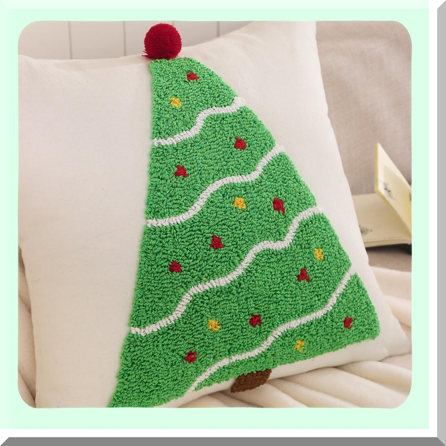 Green Tree Winter Holiday Pillow Covers - Set of 2 18x18 Inch Soft Cushion Cases for Sofa Couch Bed - Party Decorations for Living Room