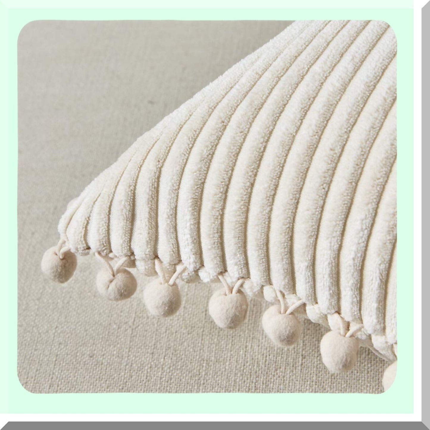 Pom-Pom Boho Chic Corduroy Pillow Cover Set - Soft Square Cushion Case for Couch, Sofa, Bedroom, Car, Living Room - Cream - 18x18 Inch