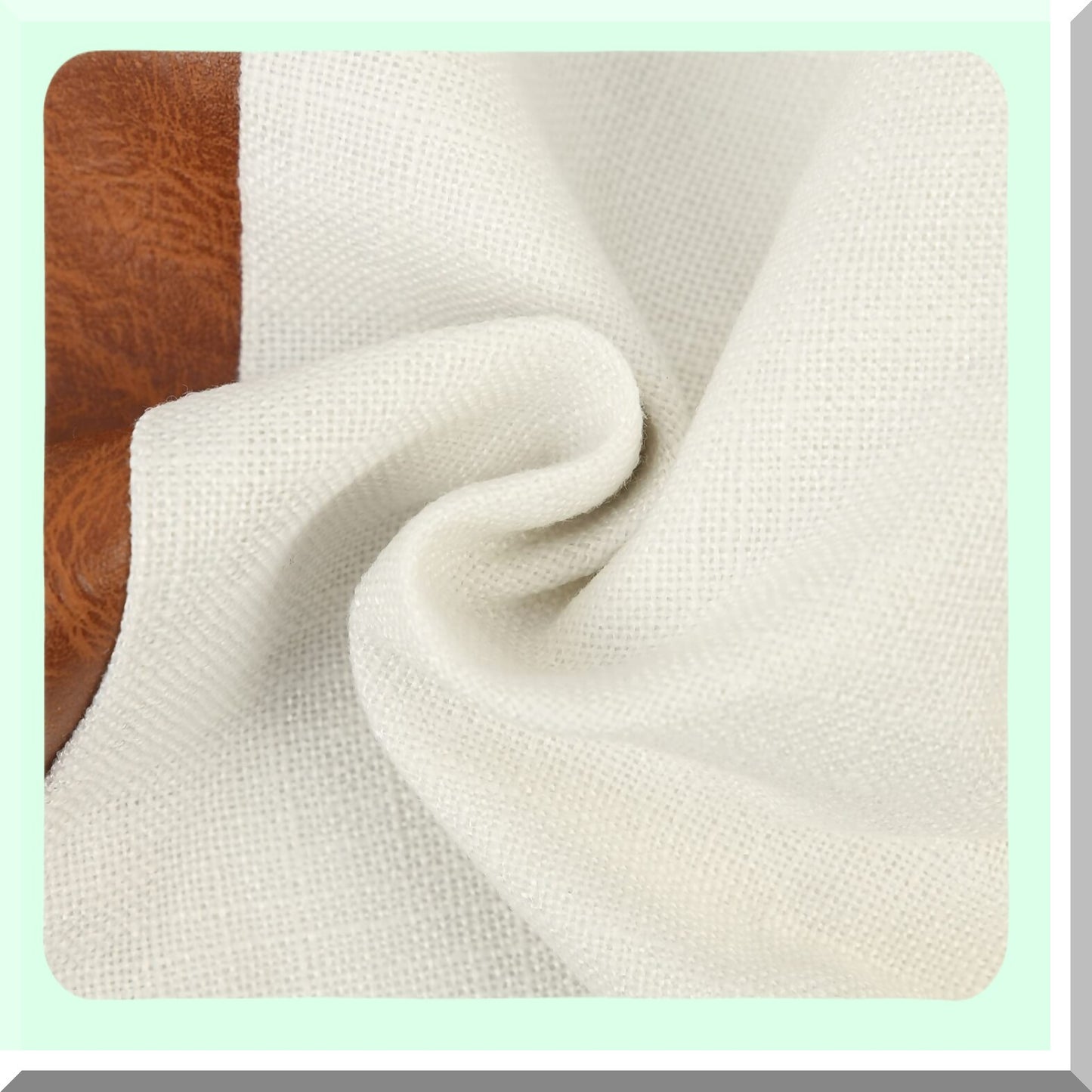 Slub Cotton Leather Throw Pillowcase Set - 20x20 Decorative Cushion Cover for Couch Sofa, White Grey - Pack of 2