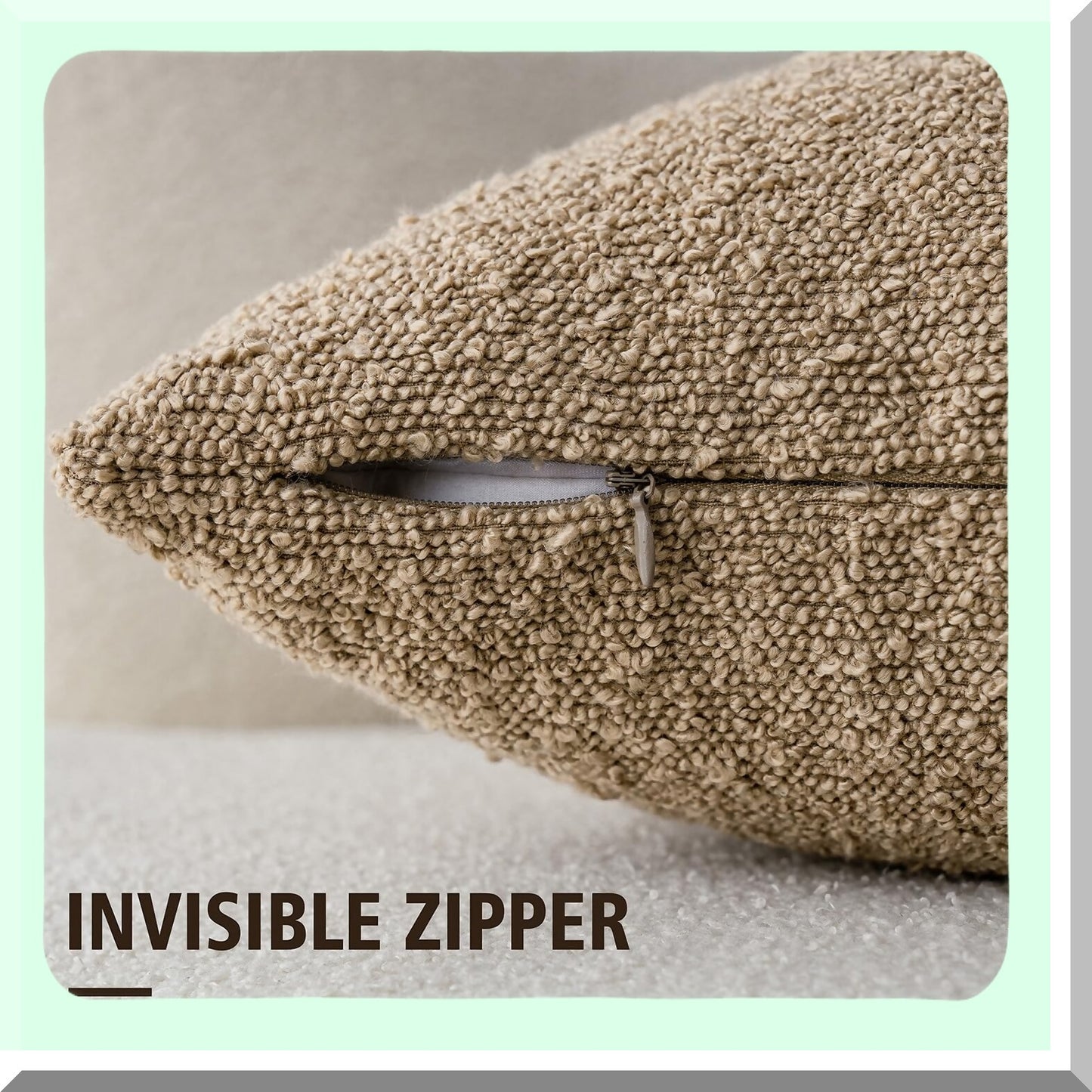 Cozy Boucle Lumbar Pillow Cover Set - Soft Textured Solid Cushion Cases for Sofa, Chair, Bedroom - Decorative Accent Throw Pillows - 12x20 Inch Taupe Khaki Camel Home Decor