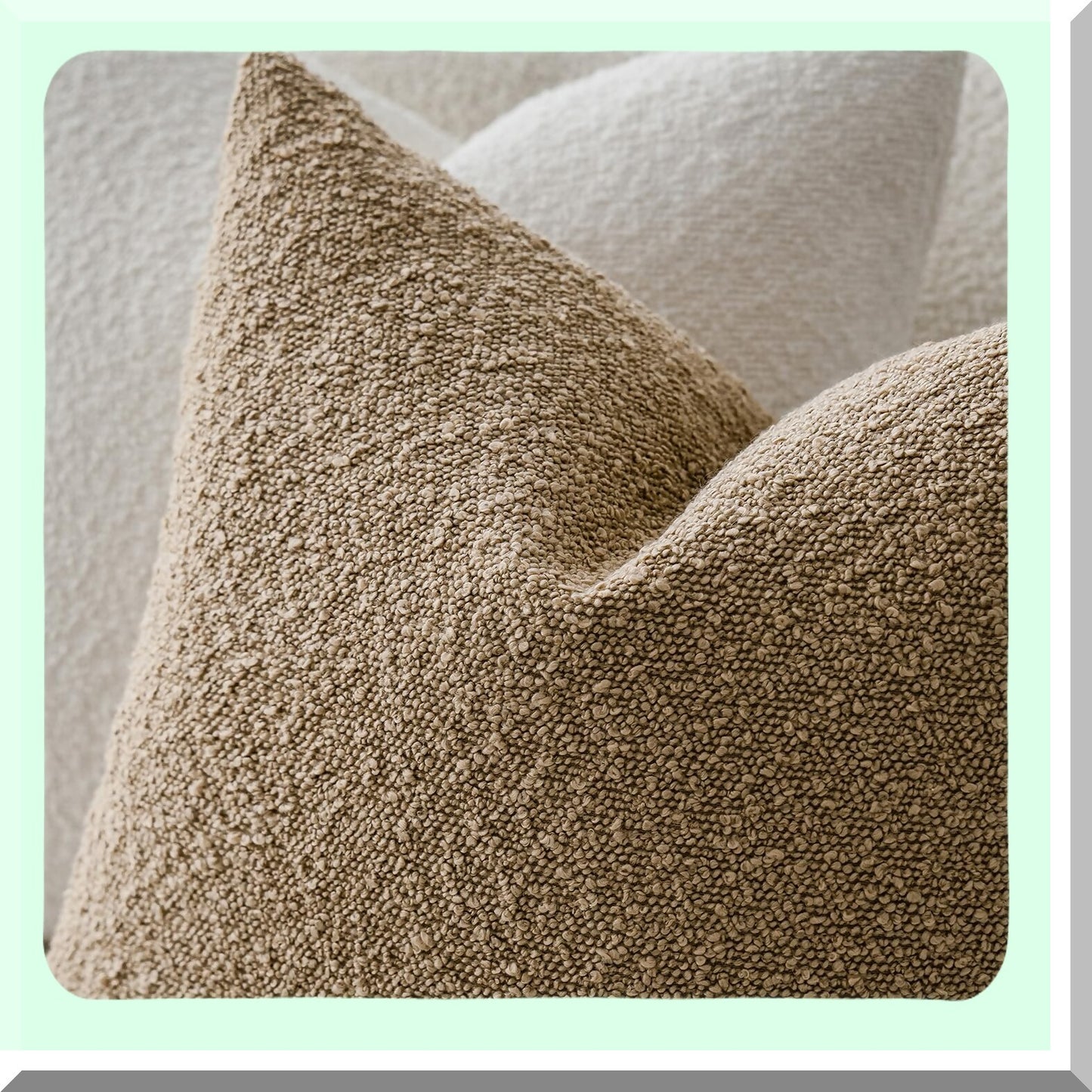 Cozy Boucle Lumbar Pillow Cover Set - Soft Textured Solid Cushion Cases for Sofa, Chair, Bedroom - Decorative Accent Throw Pillows - 12x20 Inch Taupe Khaki Camel Home Decor