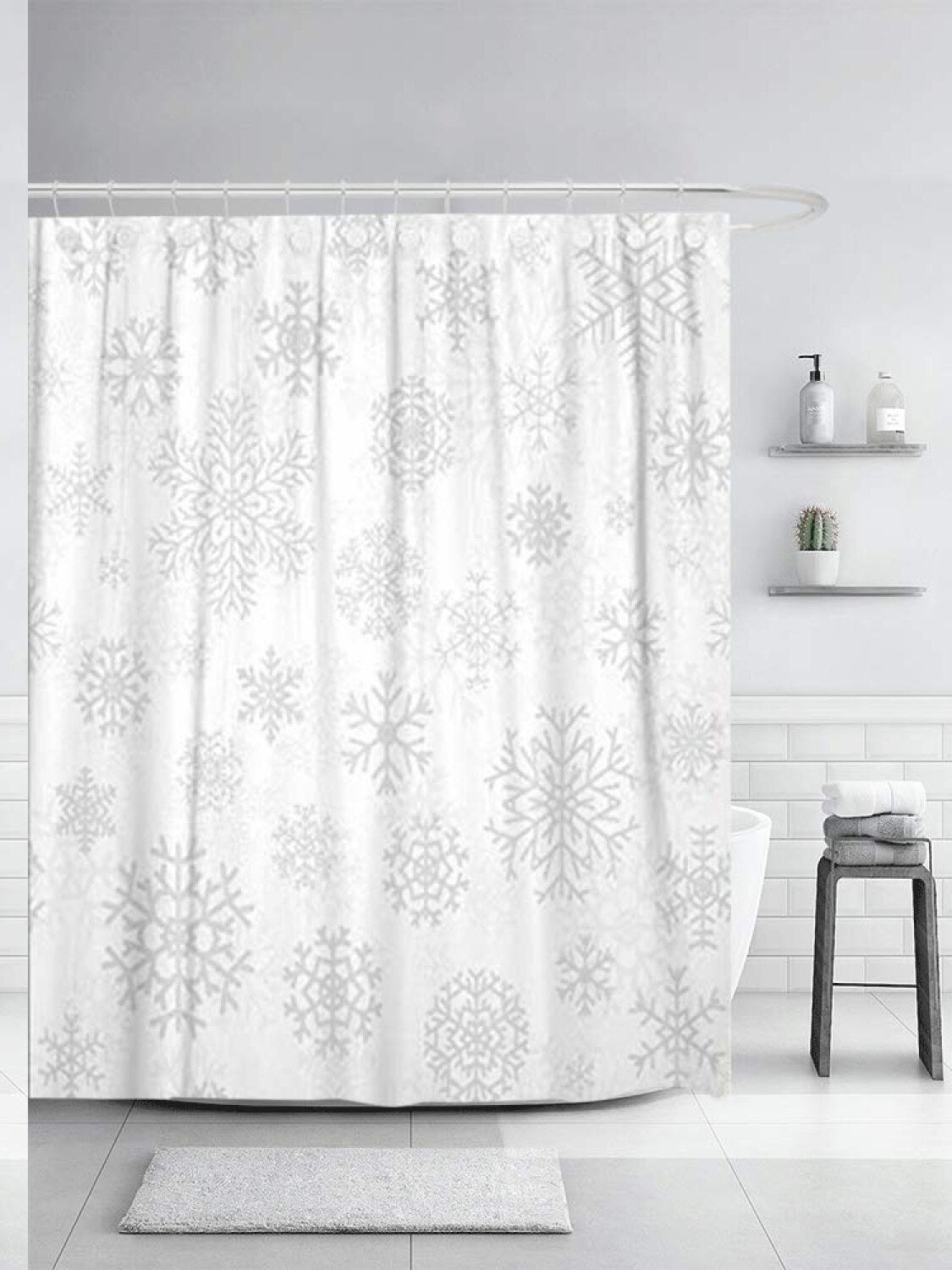 White Snowflakes Pattern Shower Curtain 72x72 in