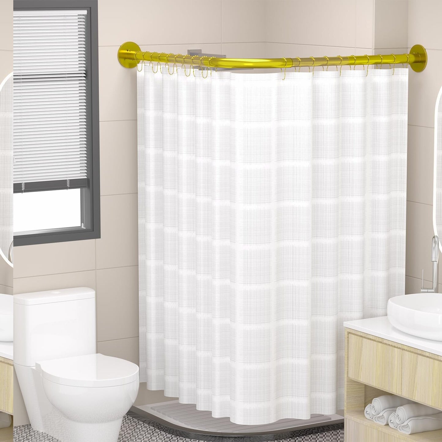Adjustable Stainless Steel Corner Shower Curtain Rod
