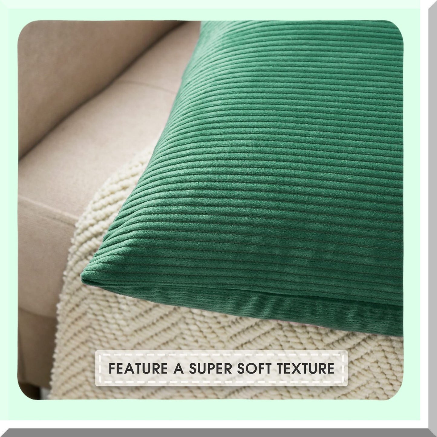 Green Corduroy Lumbar Pillow Covers - Set of 2 | 12x20 Inches Decorative Throw Pillow Covers for Couch Sofa | Rectangle Cushion Covers for Living Room