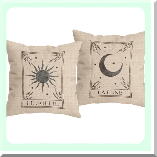 SunMoon Tarot Decorative Pillow Covers - Set of 2, 18x18 Inch, Mystic Gifts for Tarot Enthusiasts, Home Room Sofa Bed Decor